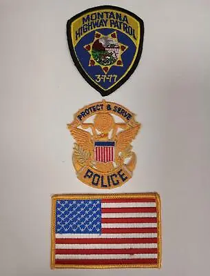 MONTANA POLICE Highway PATROL USA FLAG Sew Iron On NOVELTY PATCH SET 3 Pcs New • $14.95