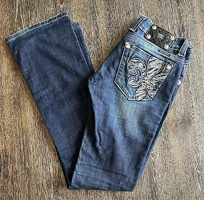 MISS ME JP5375B Women's Fleur-de-lis Boot Cut Blue Jeans Size 26 • $49.99