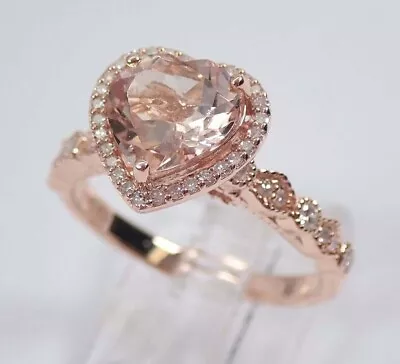 3Ct Heart Lab-Created Morganite & Diamond Engagement Ring 14K Rose Gold Plated • $72.99