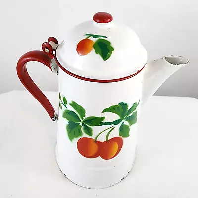 Enamel Huta Selesia Coffee Pot Peaches Motif 10” VTG Farmhouse Décor Poland • $19.99