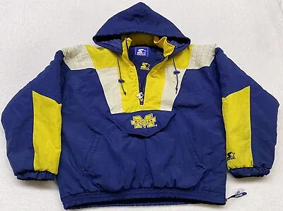 Michigan Starter Jacket Mens Extra Large Blue Puffer Wolverines 90s Vintage • $99.95