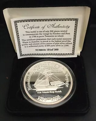 1998 Bicentennial Of Flinders & Bass Voyage .999 Fine Silver 5oz Medal Mint 500 • $259