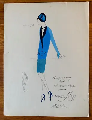 1920's ETHEL RABIN Vintage ART DECO Fashion Design Original Hand Colored Print • $70