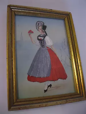 Hand Embroidered Picture Bavarian Girl Swiss Vintage • $20.99