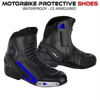 Black Real Leather Motorbike Boots Biker CE Armoured Motorcycle Shoes Waterproof • $53.45