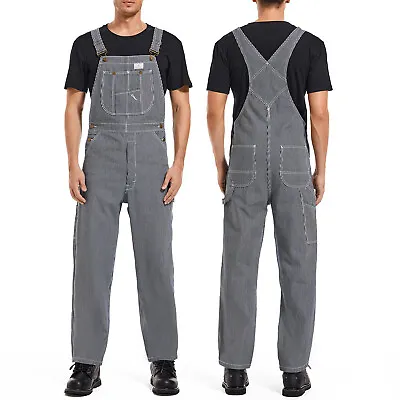 HISEA Men's Bib Overalls Dungarees Jeans Work Trousers Jumpsuits Hickory Stripe  • $42.99