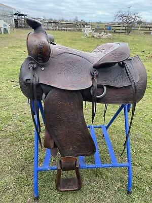 Used /Vintage 15   Floral Tooled  Big Horn Pioneer Western Saddle VGC • $325