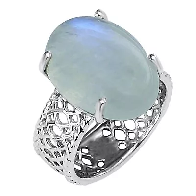 Oval Cut Moonstone Solitaire Ring 10k White Gold Jewelry Christmas Gift • $260.95