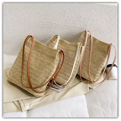 £8.30 • Buy Women Fashion Handbag Straw Rattan Bag Wicker Straw Woven Bag Totes Beach Bags L