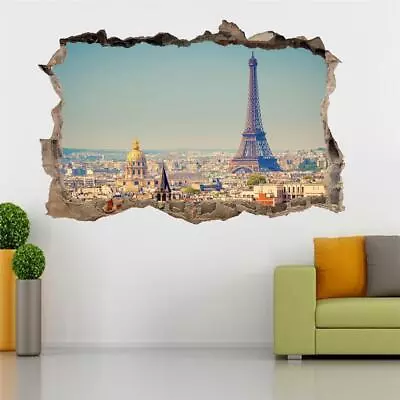 Eiffel Tower Paris Smashed Wall 3D Decal Removable Graphic Wall Sticker H174 • $18.80