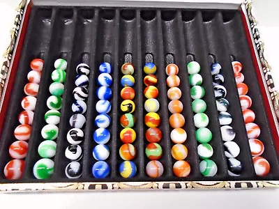 Vtg (80) Akro Agate Corkscrew Glass Marbles! W/cigar Box! (16) 2 Color Corks! • $69.99