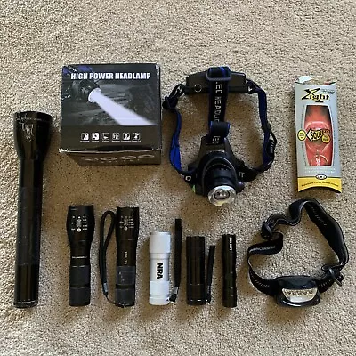 9 LED FLASHLIGHT & HEADLAMP LOT MagLite + Bell & Howell Tac Light + NRA + Others • $35.95