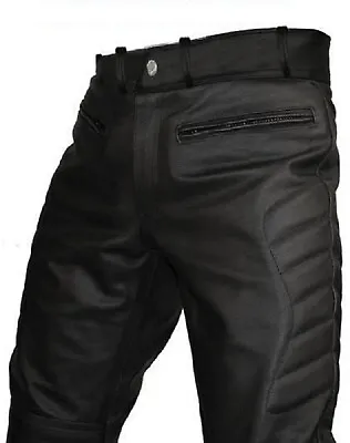 Mens Pants Bikers Style In Black Real Leather Motorcycle Jeans Trousers • $89.60