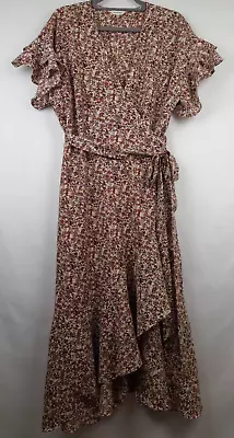 Max Studio Size 1X Floral Boho Wrap Short Ruffle Sleeves Women's Midi Dress • $22