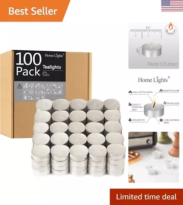 Bulk Pack Of 100 White Unscented Tea Light Candles - 4 Hours Burning Time • $31.99