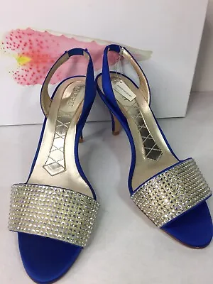 Magrit Italian Ladies Cobalt Blue Silk Swarovsky Crystal Sling Back Shoes. 5.5 • £95.48