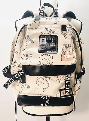 Korean Style Thick Canvas Backpack Book Bag Simple Fashion Travel  Cat Shenhu • $32