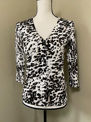 ECI New York Leopard Cheetah Print 3/4 Sleeve Cardigan Sweater Womens S • $12.99