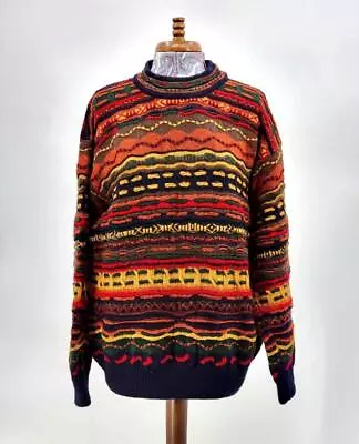 Authentic Coogi Australia Size L Red Blue Orange Yellow Wool Sweater Vintage 90s • $149.99