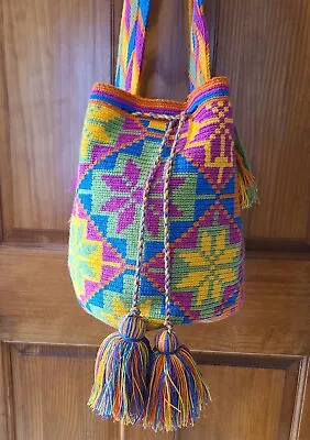 Wayuu Mochila Hand Woven Tribe Colorful Shoulder Crossbody Bag Colombia EUC • $65