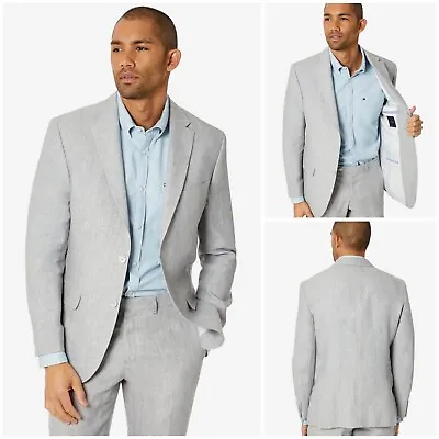 TOMMY HILFIGER Men's Modern-Fit Flex Solid Gray Stretch Linen Suit Jacket 40R • $59.99