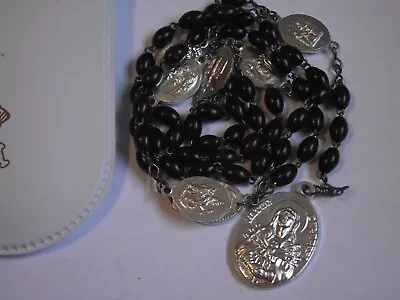 Vtg 18  Black Plastic Bead Rosary Chaplet Mater Dolorosa Seven Sorrows W/ Pouch • $10