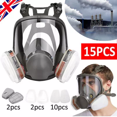 6800 Full Face 15 IN 1 Gas Mask Chemical Vapor Paint Spray Respirator 95% Filter • £22.29