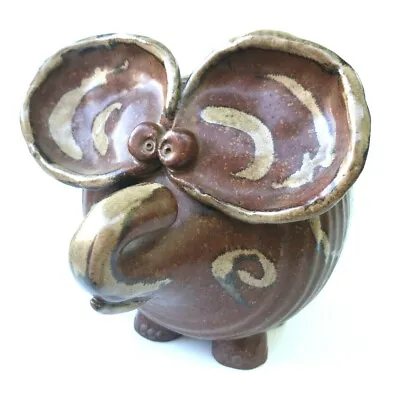 Vintage Elephant Piggy Bank Brown Glaze Wheel Thrown Studio Pottery Ceramic EUC • $18.99