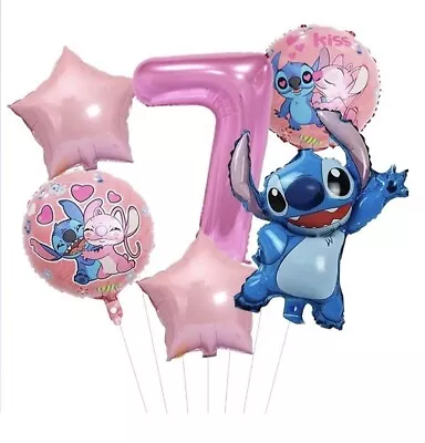 Lilo & Stitch 7th Birthday Girls Pink Balloon Set Party Decorations Age 7 Kids • £8.99