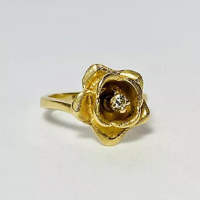 Zales JTC Vintage 14K Yellow Gold 0.03ct Diamond Rose Flower Size 3.5 Ring 3.3g • $425