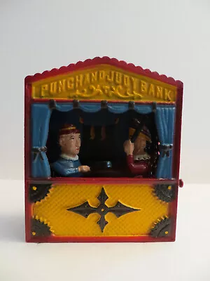 ANTIQUE / VTG STYLE CAST IRON MECHANICAL PUNCH AND JUDY MONEY BOX BANK  W/COA • $79.99