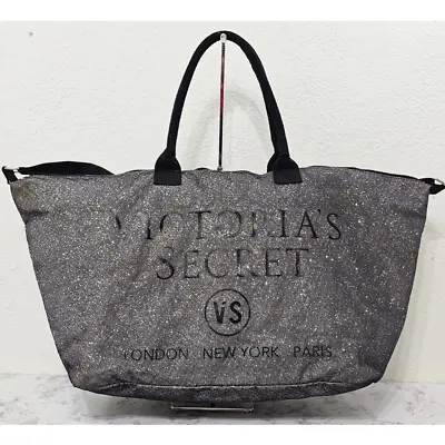 2015 Victorias Secret Silver Black Shimmer Glitter Overnight Gym Tote Bag Strap • $29