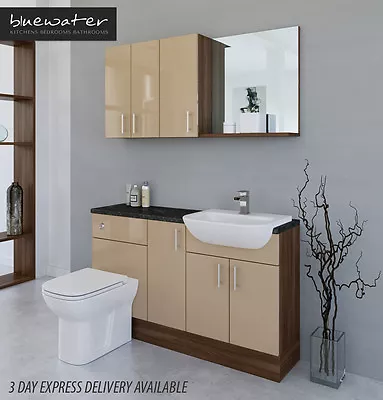 Cappuccino / American Walnut Bathroom Fitted Furniture 1400mm With Wall • £895