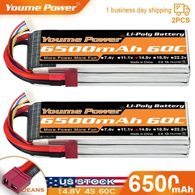 2pcs 14.8V 4S 6500mAh 60C LiPO Battery Deans For RC Airplane Helicopter Quad Car • $62.99