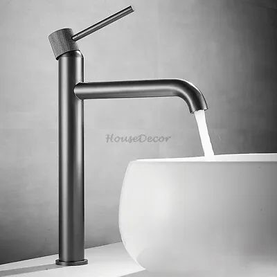 Modern Slim Round Tall Bathroom Single Hole Countertop Basin Mixer Taps Faucet • £57