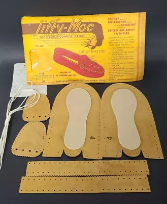 Vtg Jiffy-Moc Leather Moccasin Kit Woman Teen Size 4 Fort Worth Seed Beads Craft • $19.99