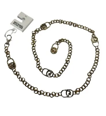 MICHAEL KORS METAL CHAIN Women’s MK Lock Charm Gold Tone Belt Size L/XL • $14.99