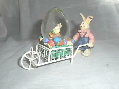 Easter Bunny & Snow Water Globe AVON Mom Girl Bunny W Metal Garden Cart Baby  • $12.34