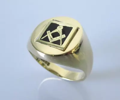 Gold Masonic Ring - Vintage 9ct Gold Blue Enamel Masonic Swivel Ring Size M • £285