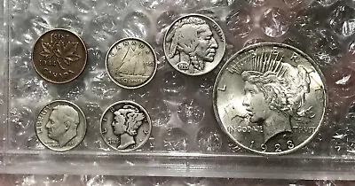 Vintage Coins Some Worn Or Cleaned- Silver Peace Dollar + Dimes + Nickel • $39.95