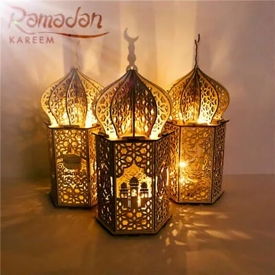 Eid Mubarak Muslim LED Night Light Ramadan Lamp Decor Lights Wooden Lantern DIY • $10.99