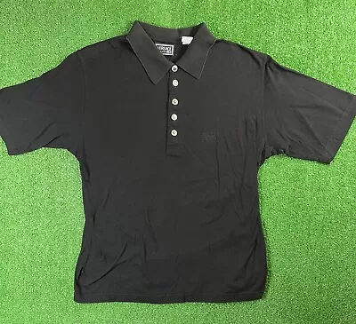 Vintage Versace V2 XL Black Cotton Chunky Medusa Button Polo Shirt Italy Made • $29.99