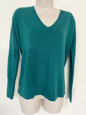 ☆ J CREW Women's 100% Cashmere Vneck Pullover Boyfriend Sweater Teal Green  XS • $49.99