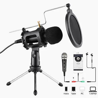 3.5mm Video Microphone Kit W/ Mini Mic Table Tripod Shock Mount Pop Filter W6S6 • $13.93
