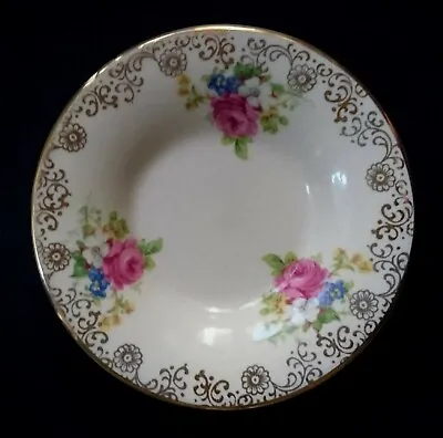 PIN DISH Or BUTTER PAT Roses & Gold Filigree By H&K TUNSTALL -  LOOK! • $10