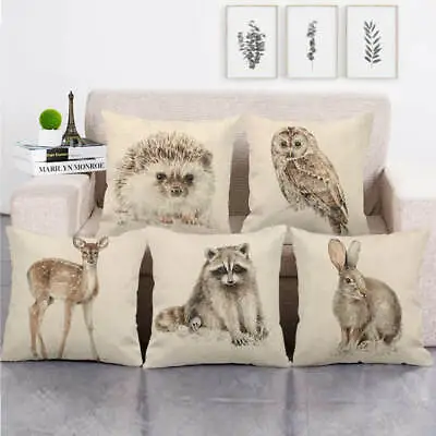 £4.06 • Buy Throw Pillow Covers Animal Hedgehog Owl Rabbit Deer Linen Square Cushion Case