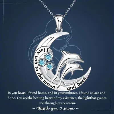 Elegant 925 Sterling Silver Dolphin I Love You To The Moon And  Back Necklace • $15.74