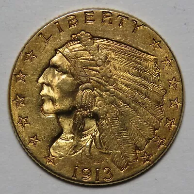 1913 US $2.50 Gold Quarter Eagle - Incuse Indian Head 2 1/2 • $503.08