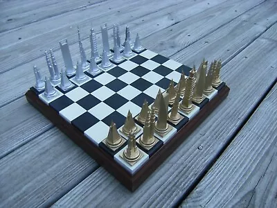 Skycrapers Of The World Chess Set And Mahogany Board • $125