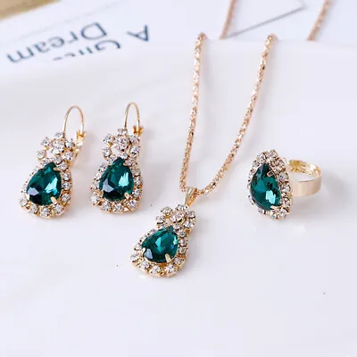 Women 925 Silver Cubic Zirconia Earrings Necklace Ring Set Wedding Jewelry Gifts • $2.82